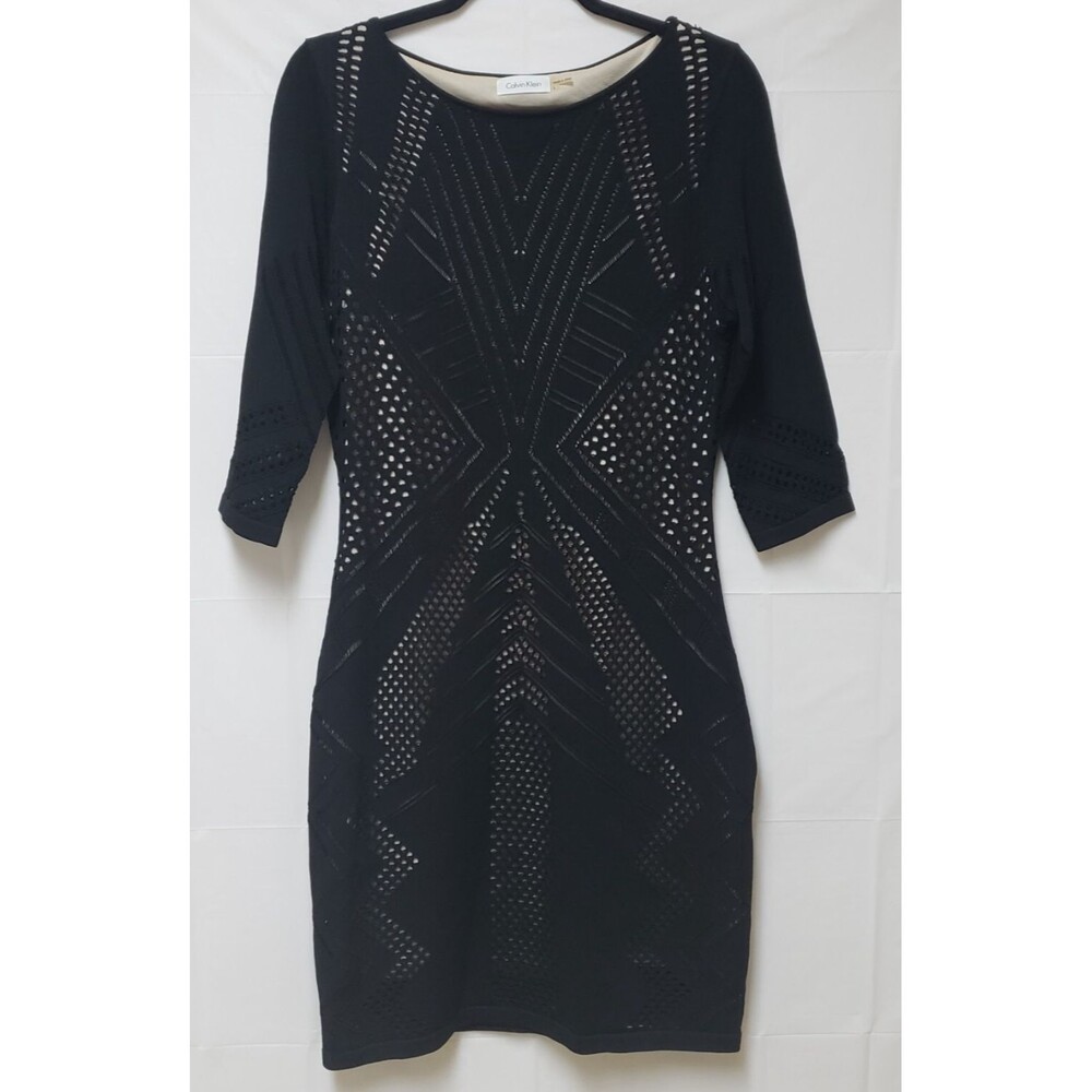 Calvin Klein Women’s Black Knit Formal Cocktail Dress Sz L Fully Lined NWT
